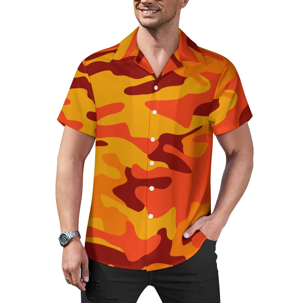 California Orange & Red Berry Cuban Collar Shirt