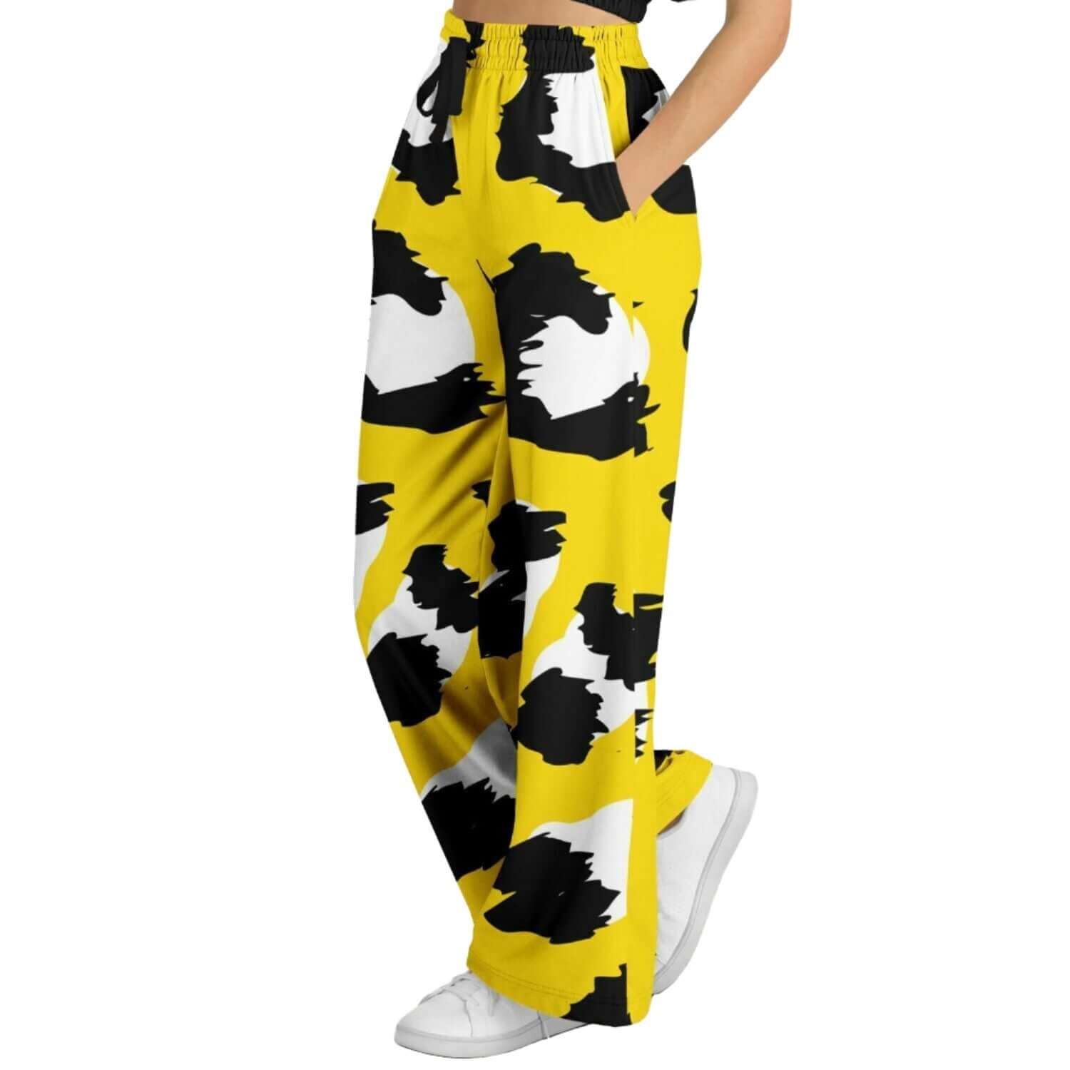 Black & Yellow Leopard Wide Leg Pants For Women | HD Print