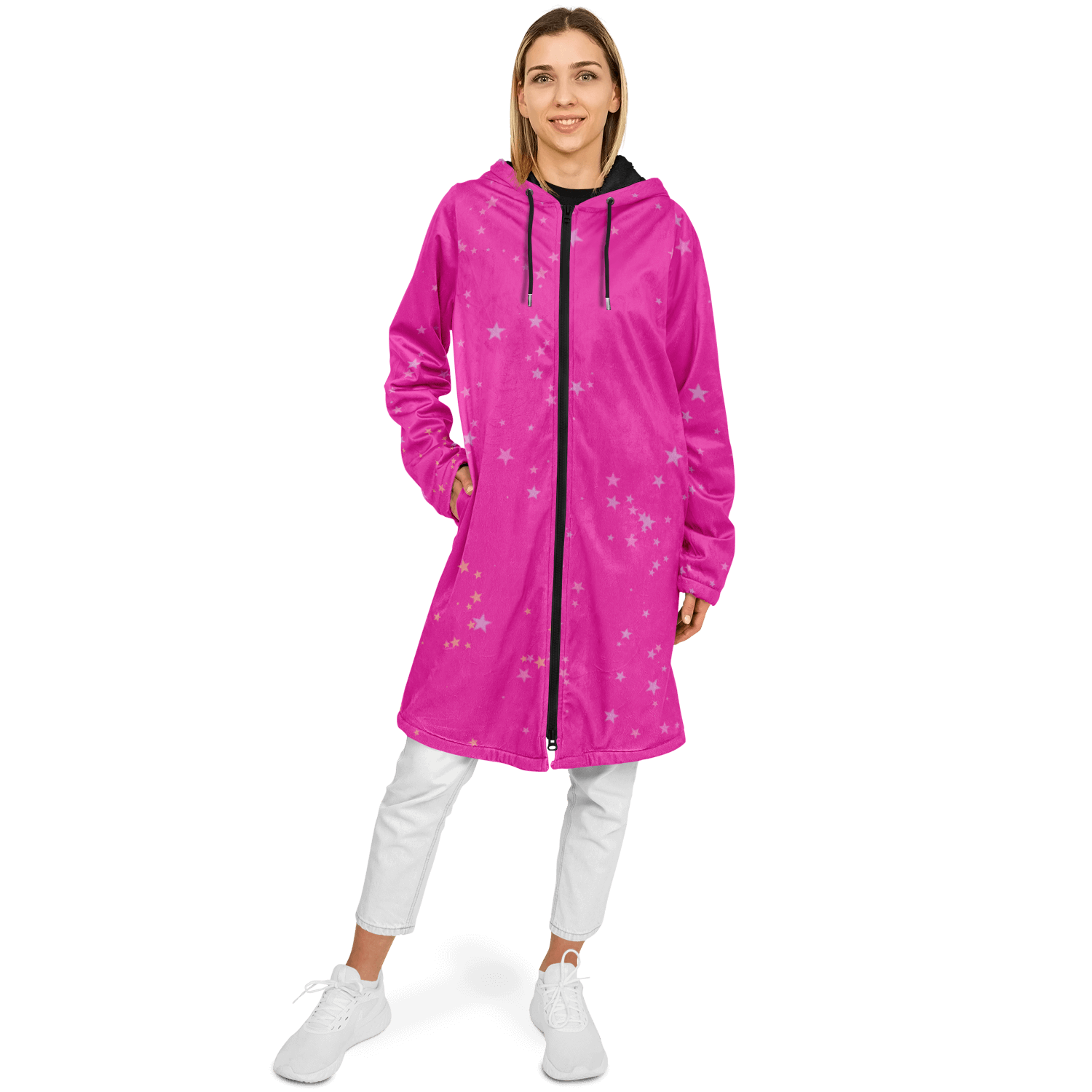 Funky Deep Pink Stars Zipper Cloak | Ribooa