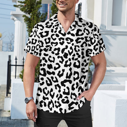 Black & White Leopard Cuban Collar Shirt