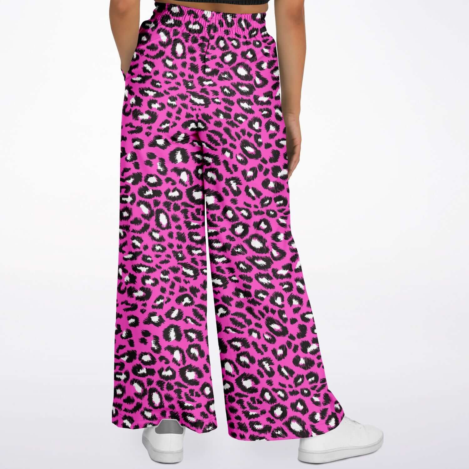 Women's Wide Leg Pants | Black & Pink Leopard