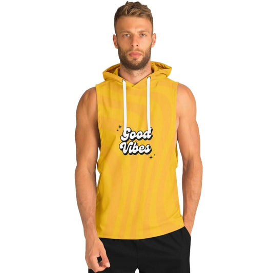 Yellow Sleeveless Hoodie For Men | Good Vibes