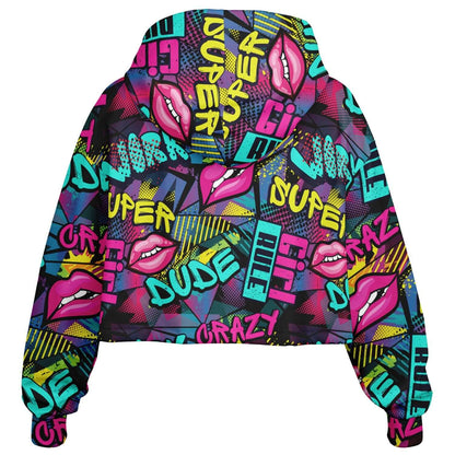 Cropped Hoodie | Pink Hot Lips Pop Art