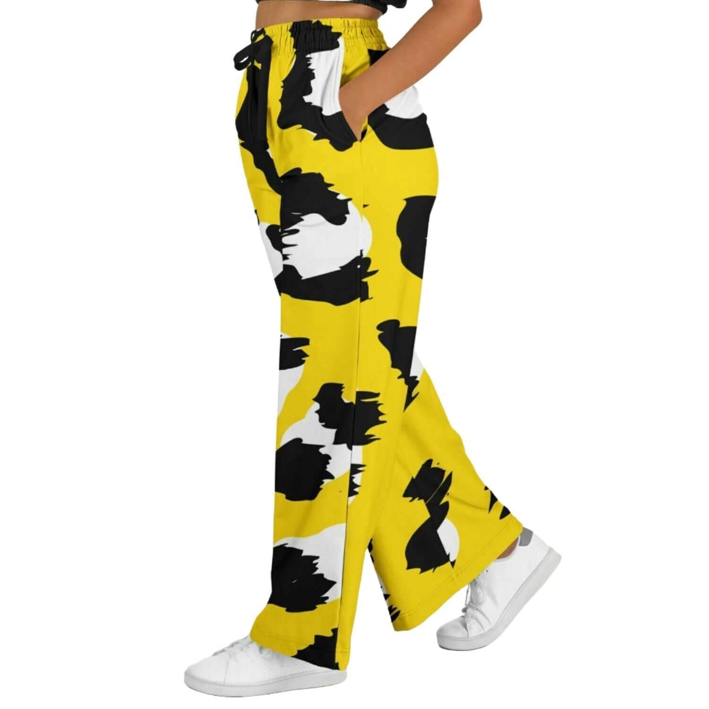 Black & Yellow Leopard Wide Leg Pants For Women | HD Print