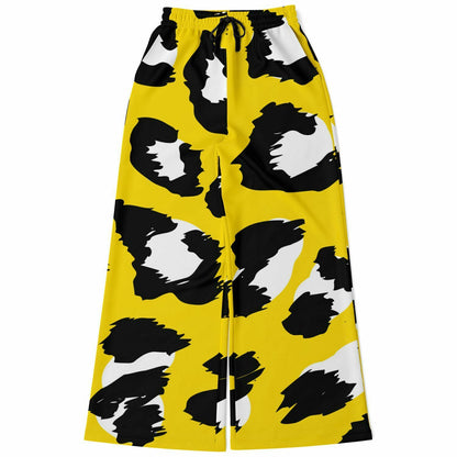 Black & Yellow Leopard Wide Leg Pants For Women | HD Print