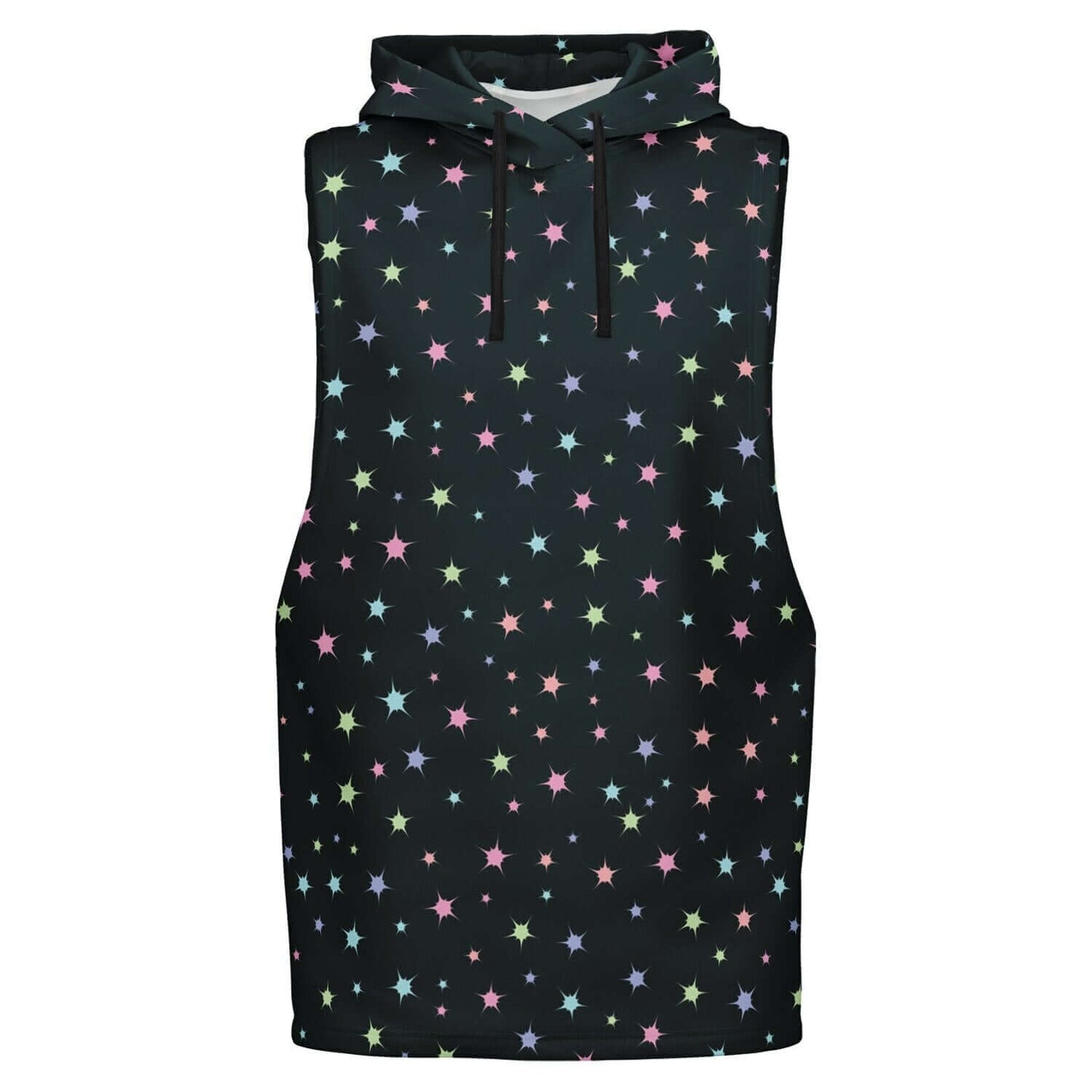 Black Sleeveless Hoodie For Men | Confetti Stars