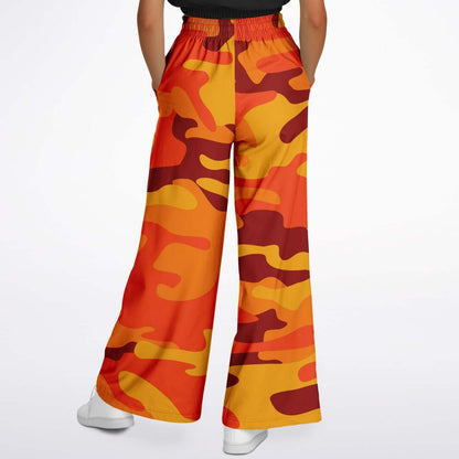 Camo Wide Leg Pants For Women | California Orange & Red Berry