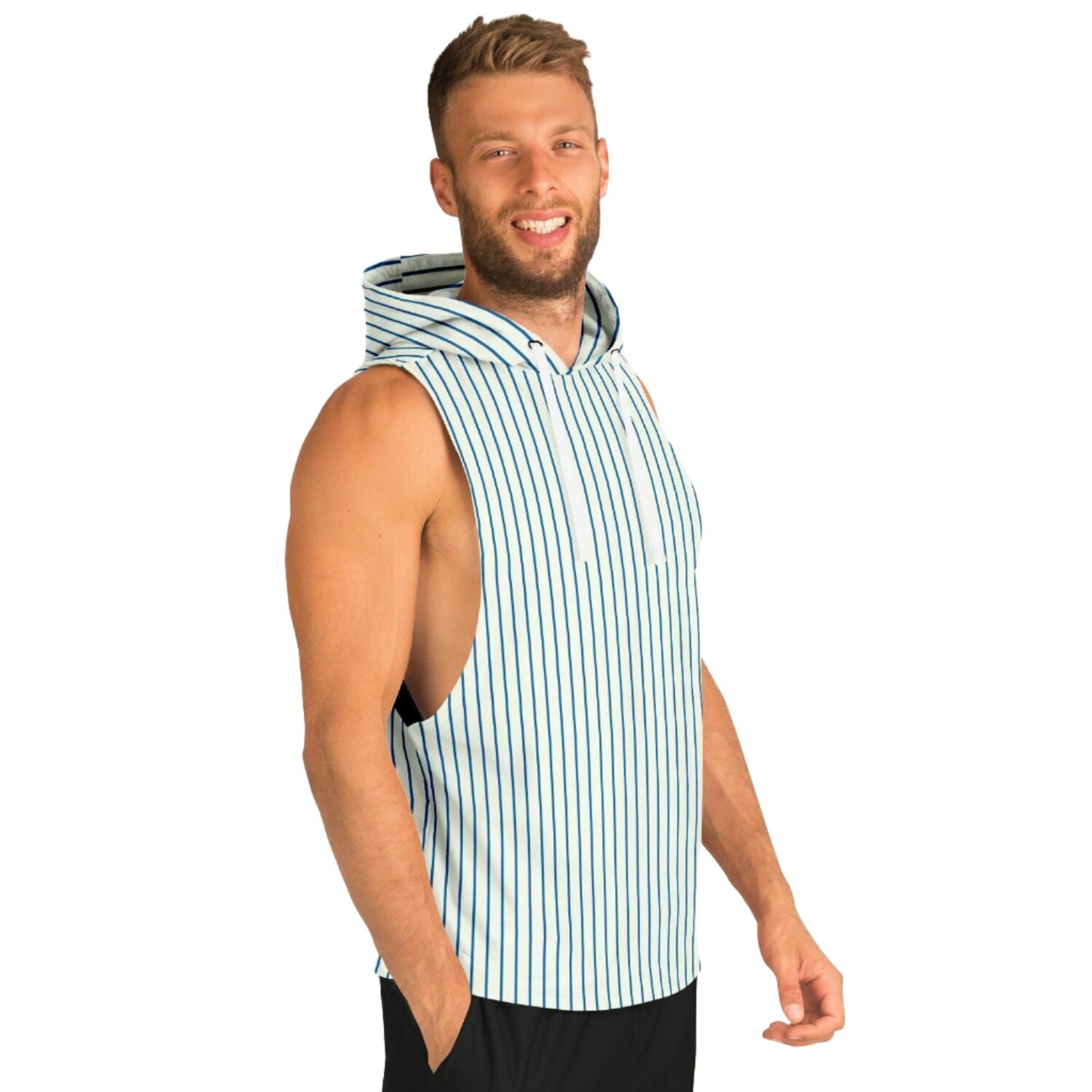 Sleeveless Hoodie For Men | Thin Blue Lines | White HD