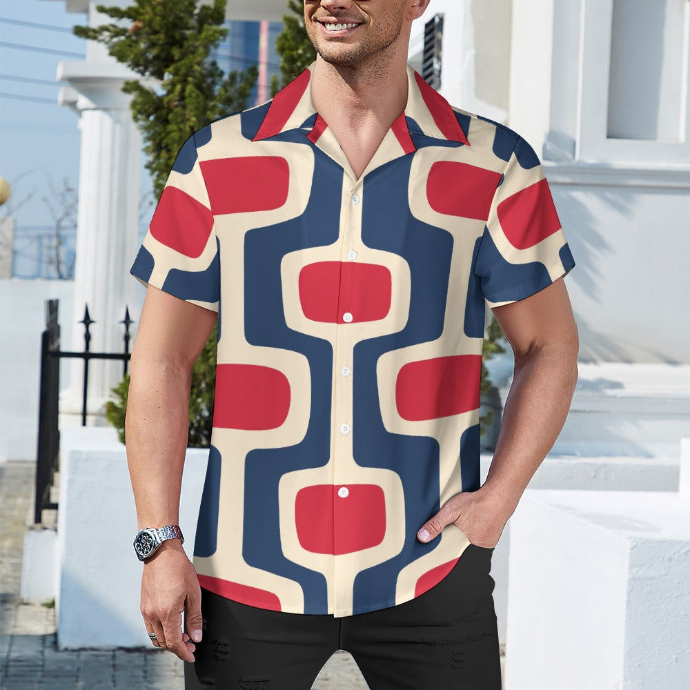 Red & Blue Atomic | Cuban Collar Shirt