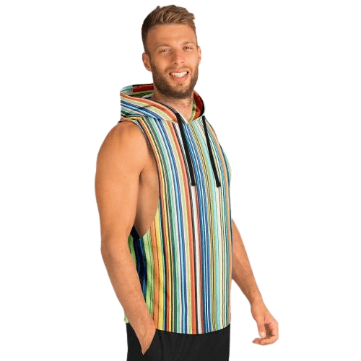 Sleeveless Hoodie For Men | Color Stripes