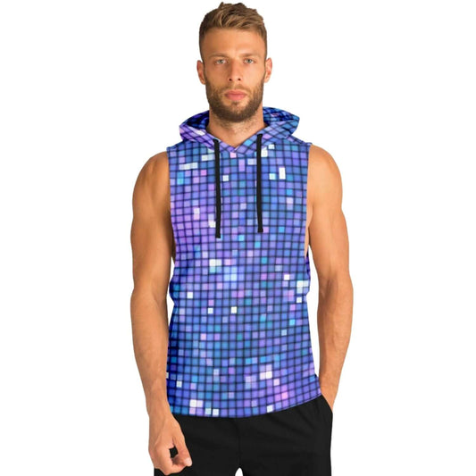 Glittering Blue & Violet Sleeveless Hoodie For Men