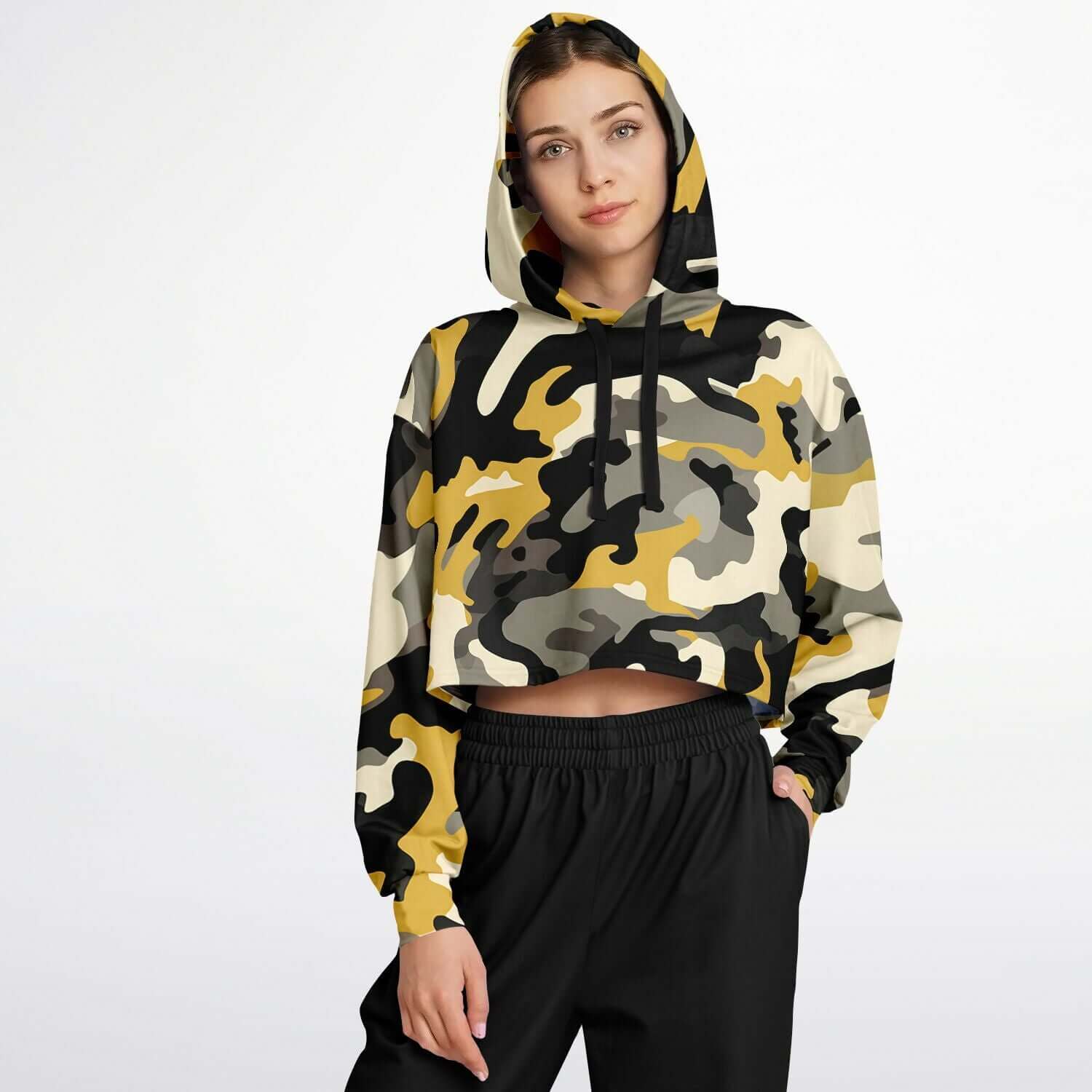 Black & Brown Cropped Camo Hoodie