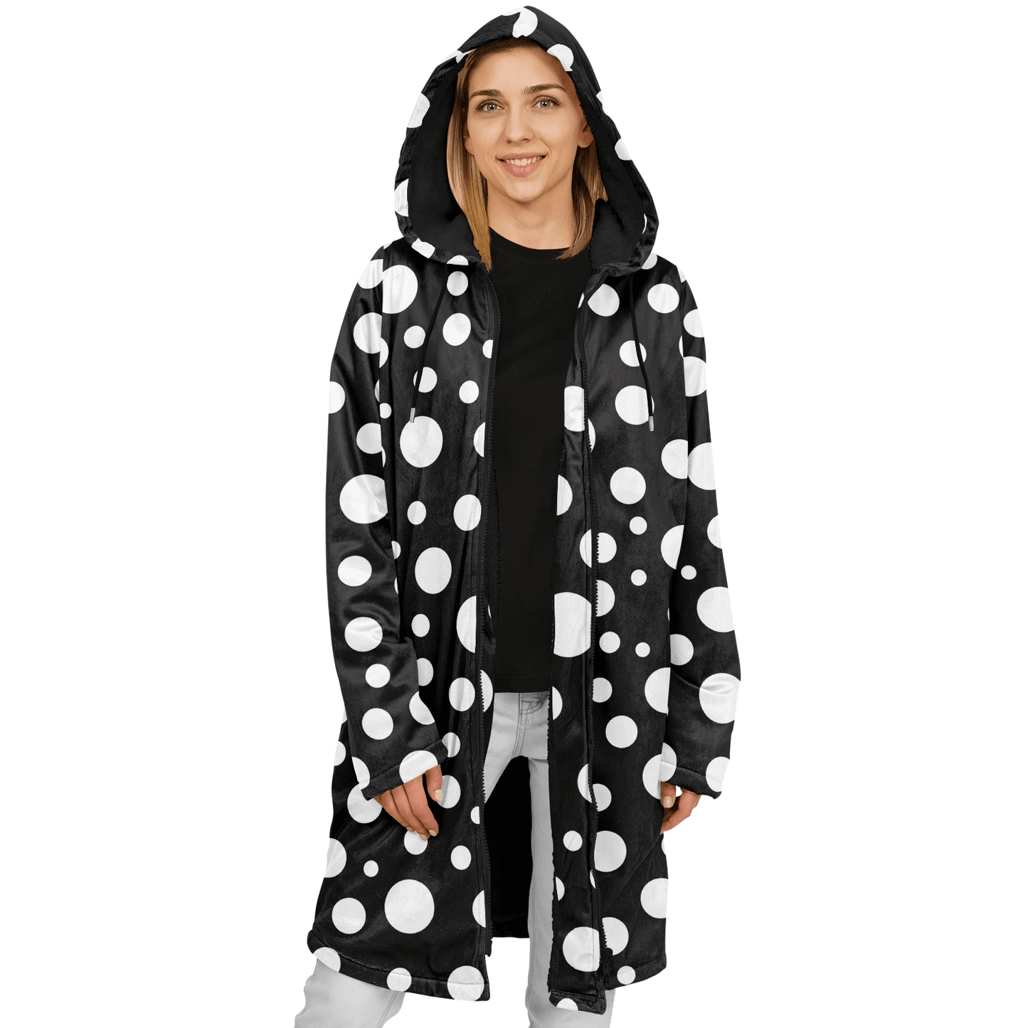 Black & White Polka Dots Cloak With a Zipper