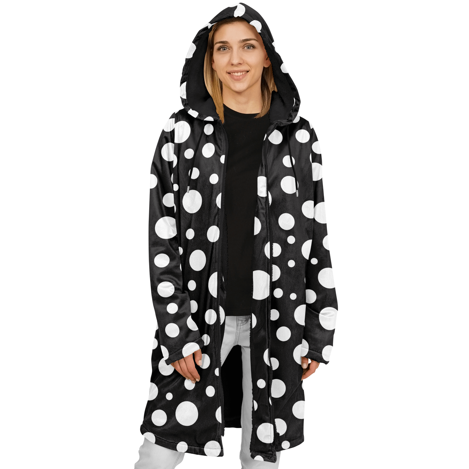 Black & White Polka Dots Cloak With a Zipper