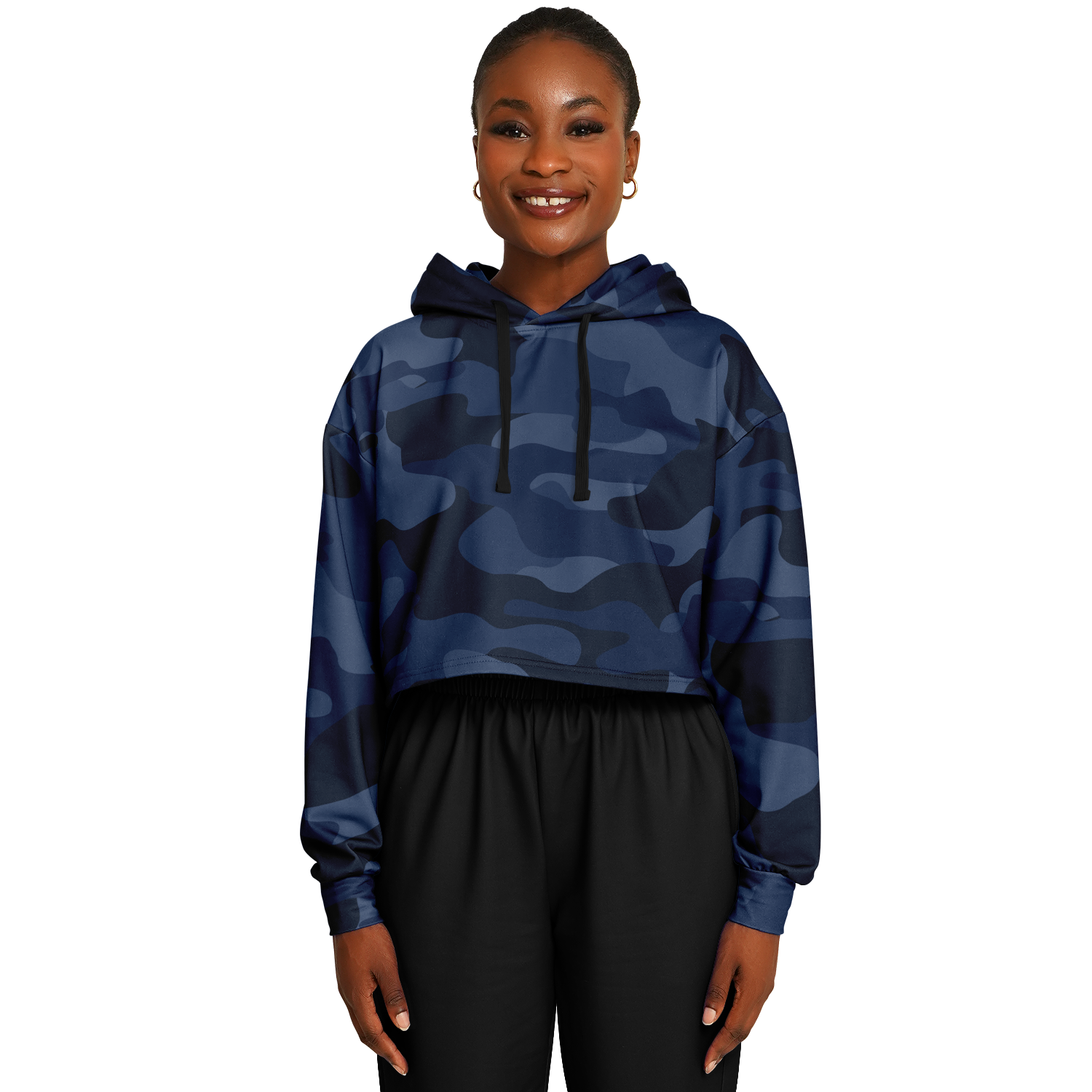 Deep Blue Camo Cropped Hoodie For Women