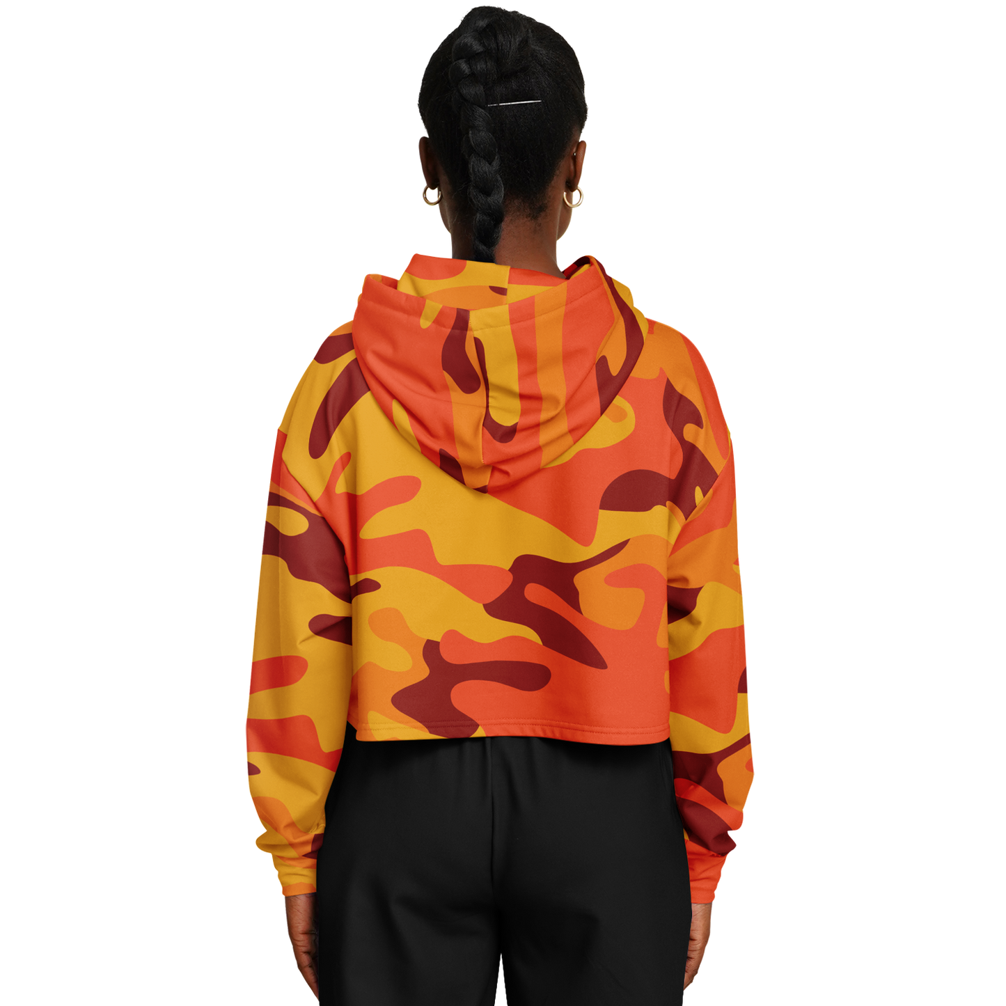 Orange & Red Camo Cropped Hoodie For Women