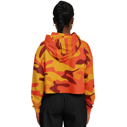 Orange & Red Camo Cropped Hoodie For Women