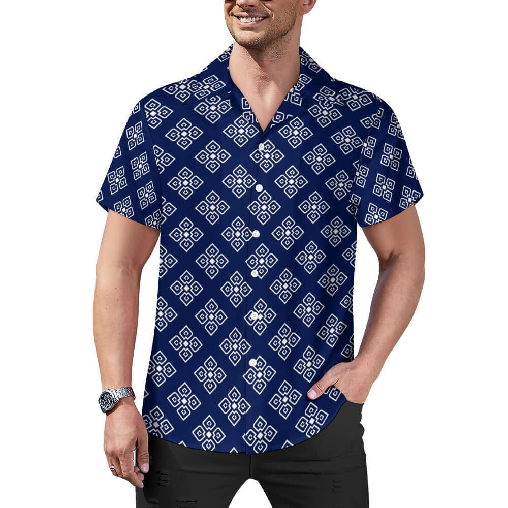 Blue Ethnic Pattern | Cuban Collar Shirt