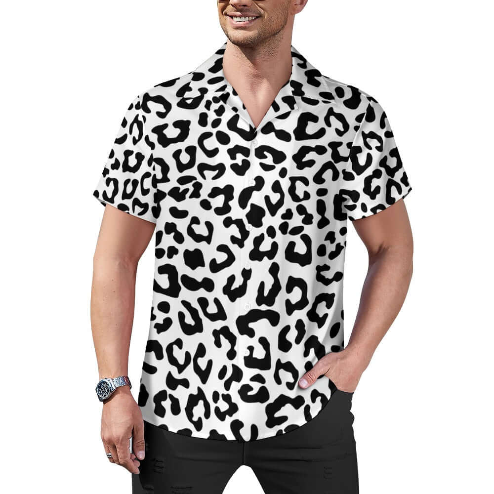Black & White Leopard Cuban Collar Shirt