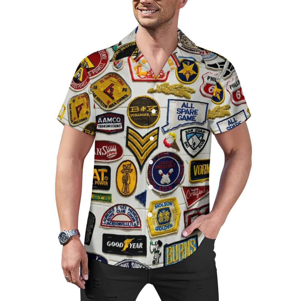 Funky Patches Cuban Collar Shirt