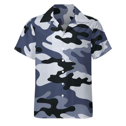 Dark Blue Camouflage Cuban Collar Shirt