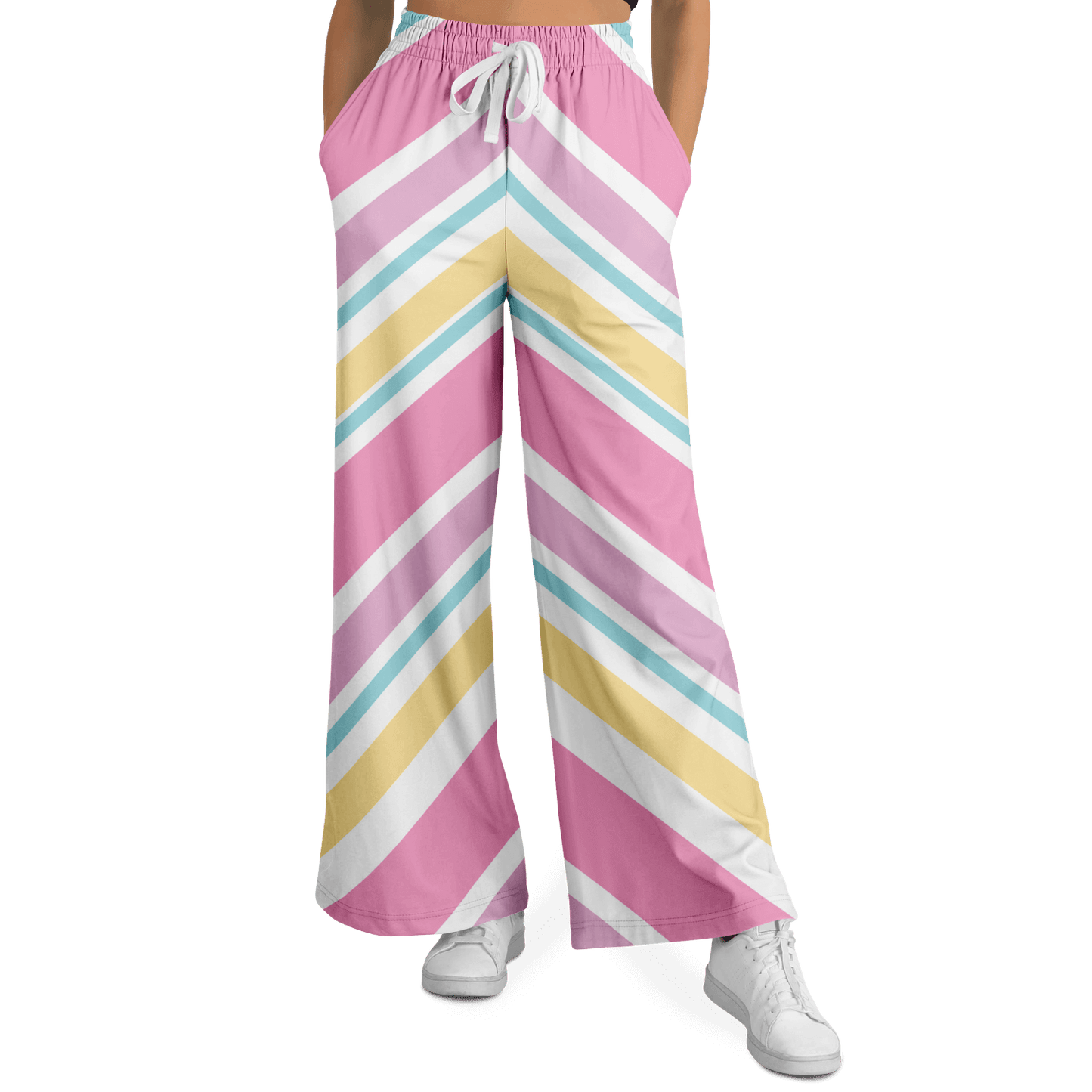 Women's Wide Leg Pants | Pink Yellow White Pastel Rainbow