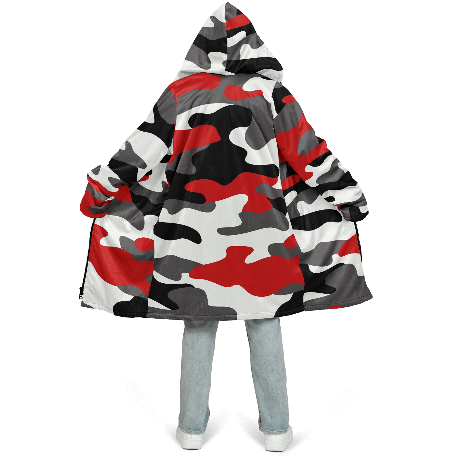 Red Black & White Camo Cloak With a Zipper