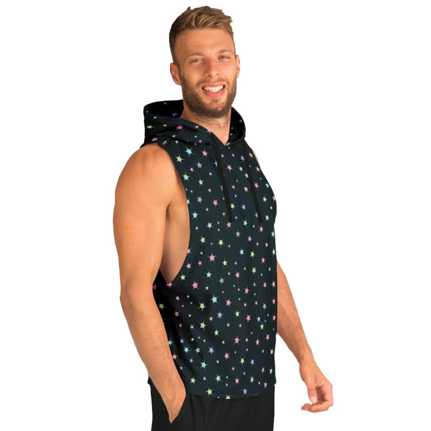 Black Sleeveless Hoodie For Men | Confetti Stars