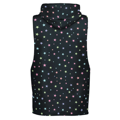 Black Sleeveless Hoodie For Men | Confetti Stars