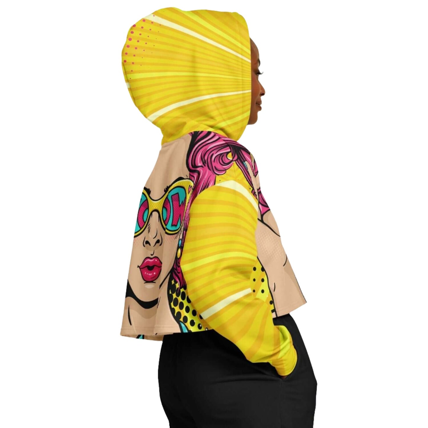 WOW Lady Yellow Cropped Hoodie