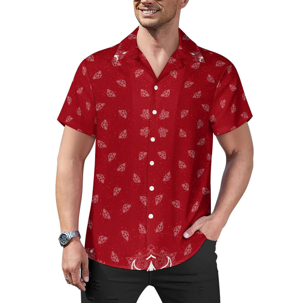 Red Bandana Cuban Collar Shirt