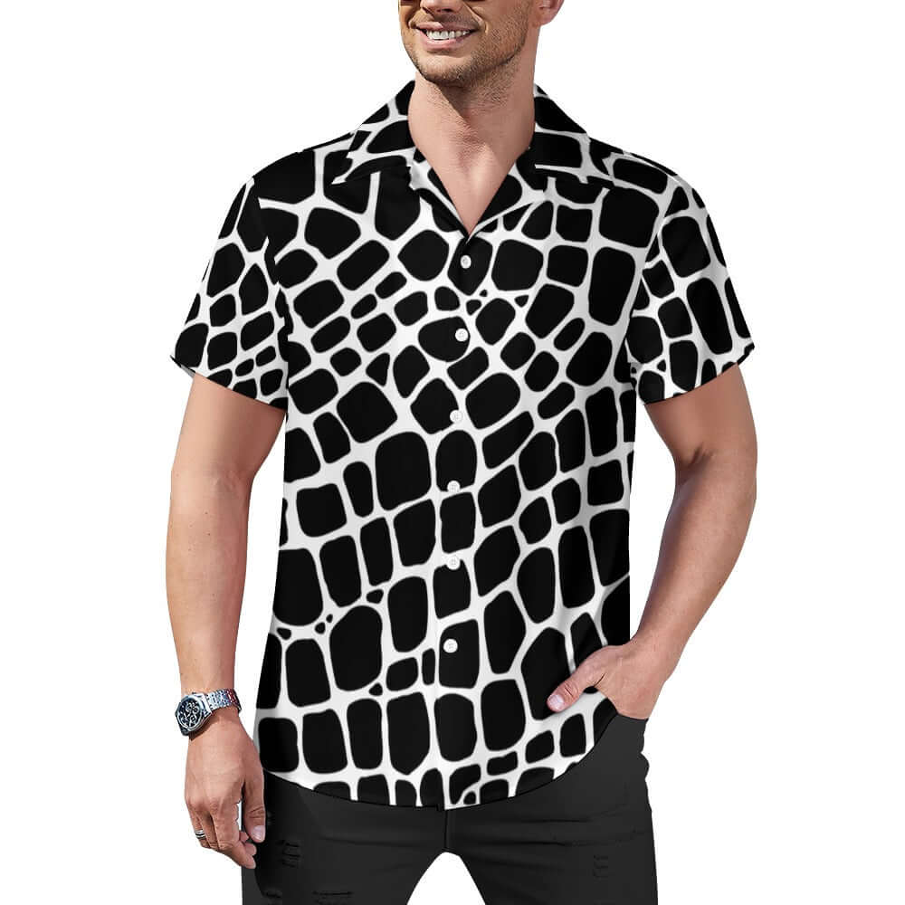 Snake Skin Cuban Collar Shirt | Black & White