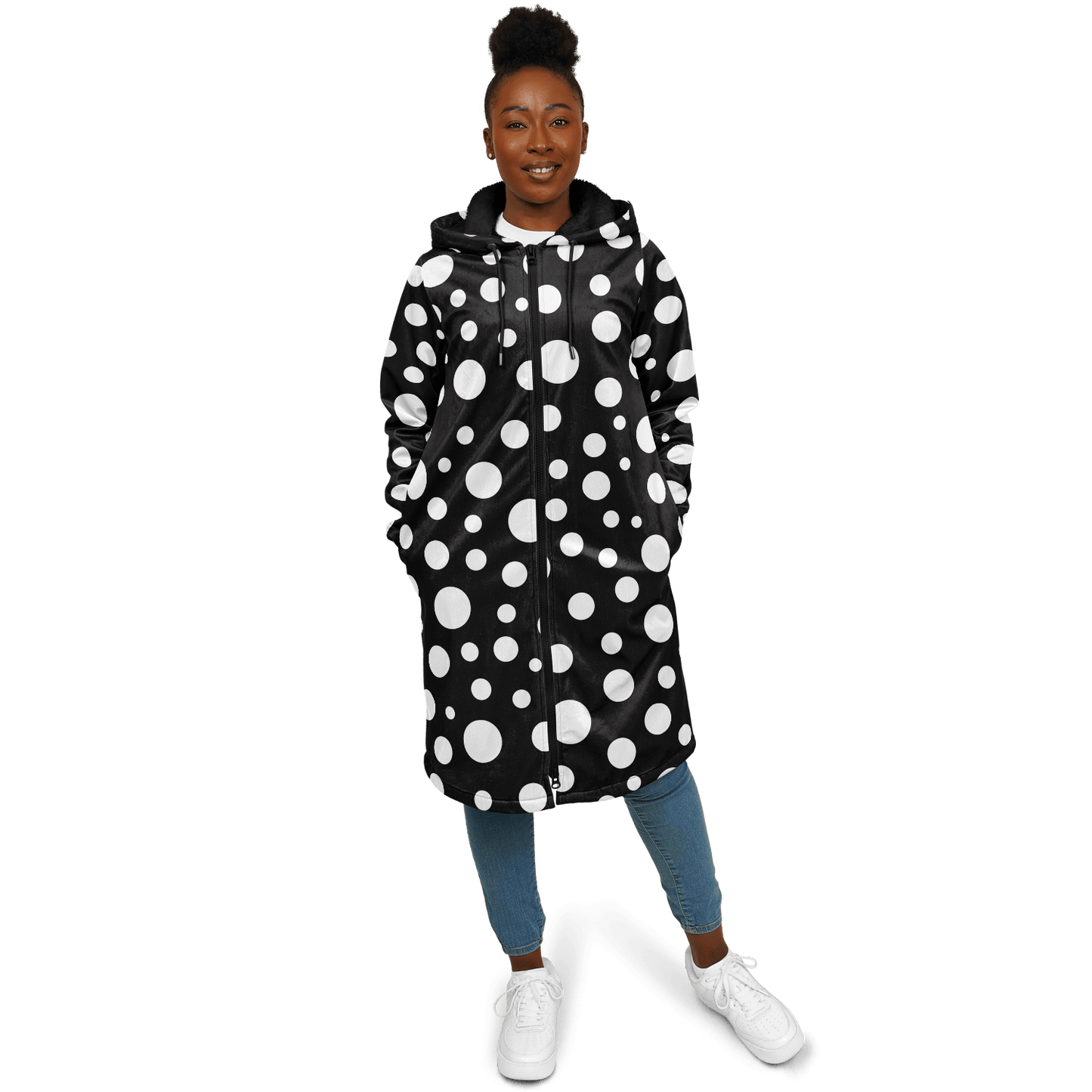 Black & White Polka Dots Cloak With a Zipper