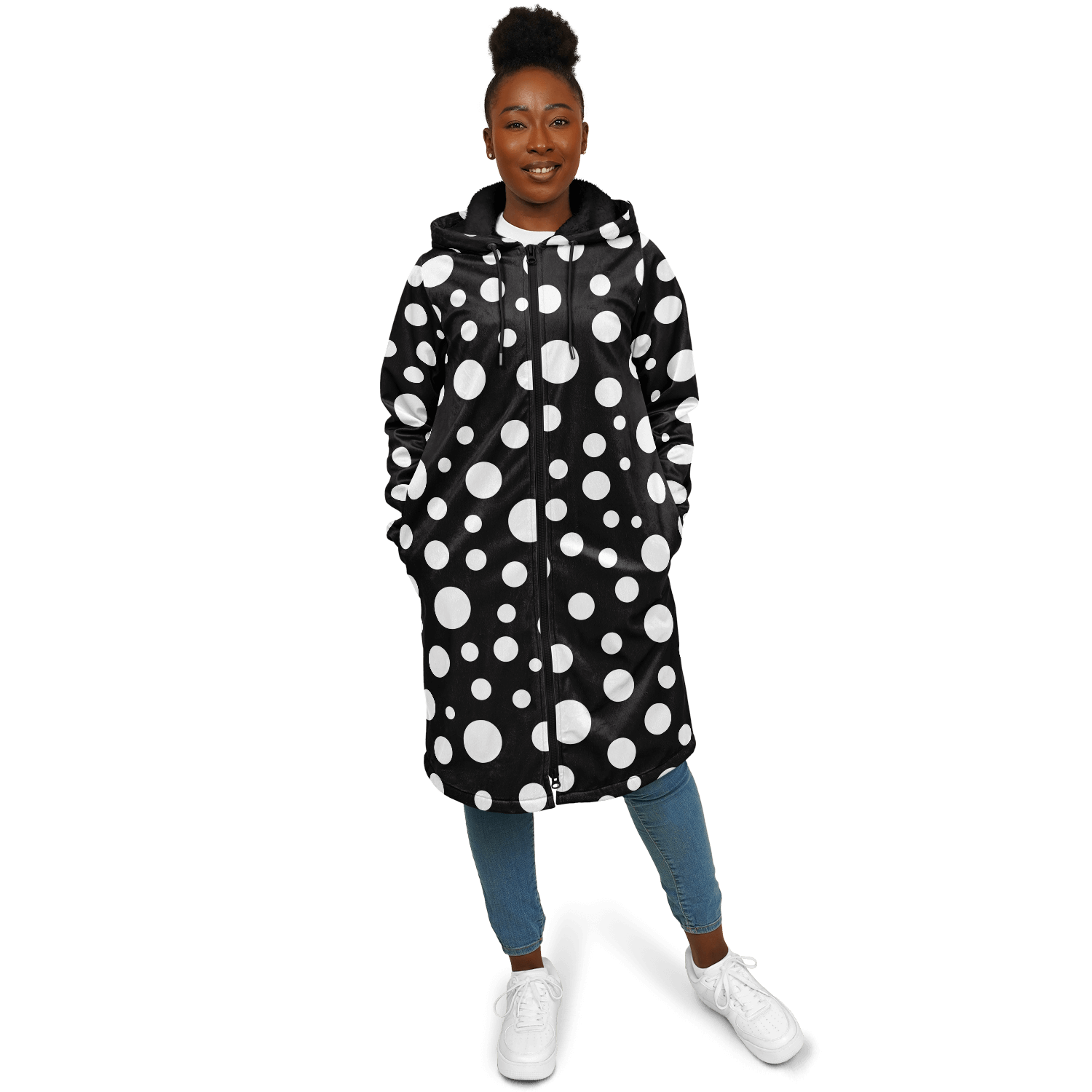 Black & White Polka Dots Cloak With a Zipper