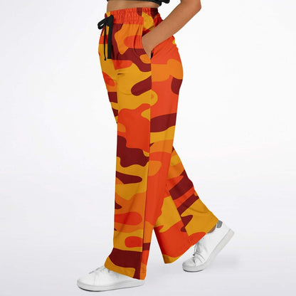 Camo Wide Leg Pants For Women | California Orange & Red Berry