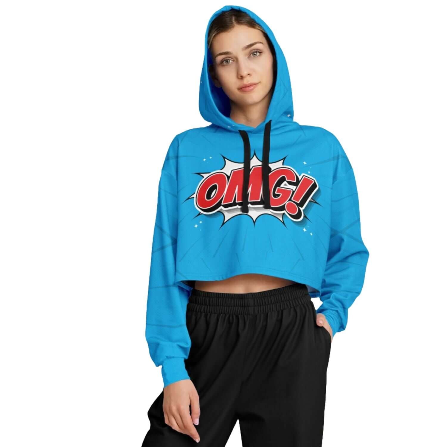 Red & Blue OMG Cropped Hoodie