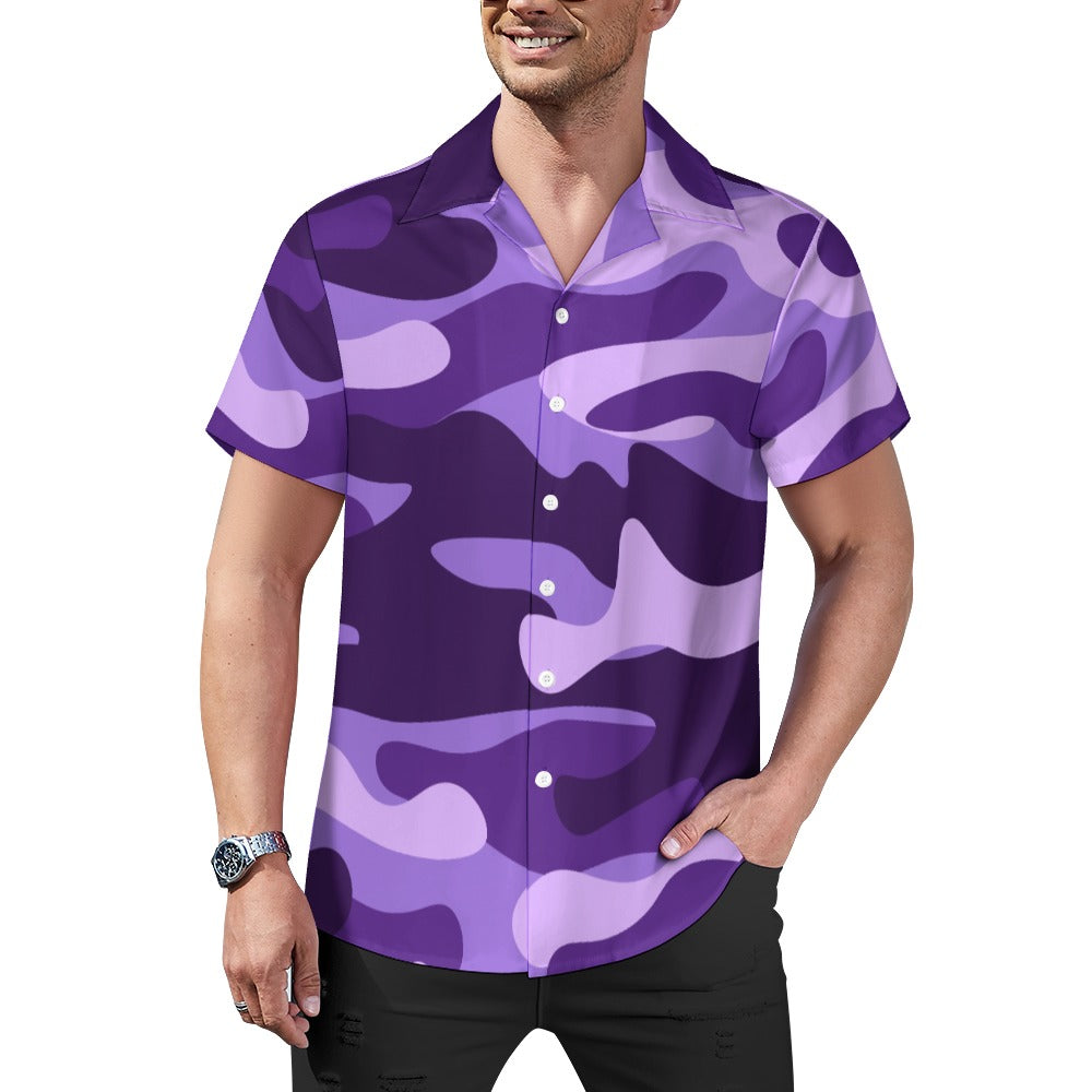 Purple Grape & Mauve Camouflage Cuban Collar Shirt