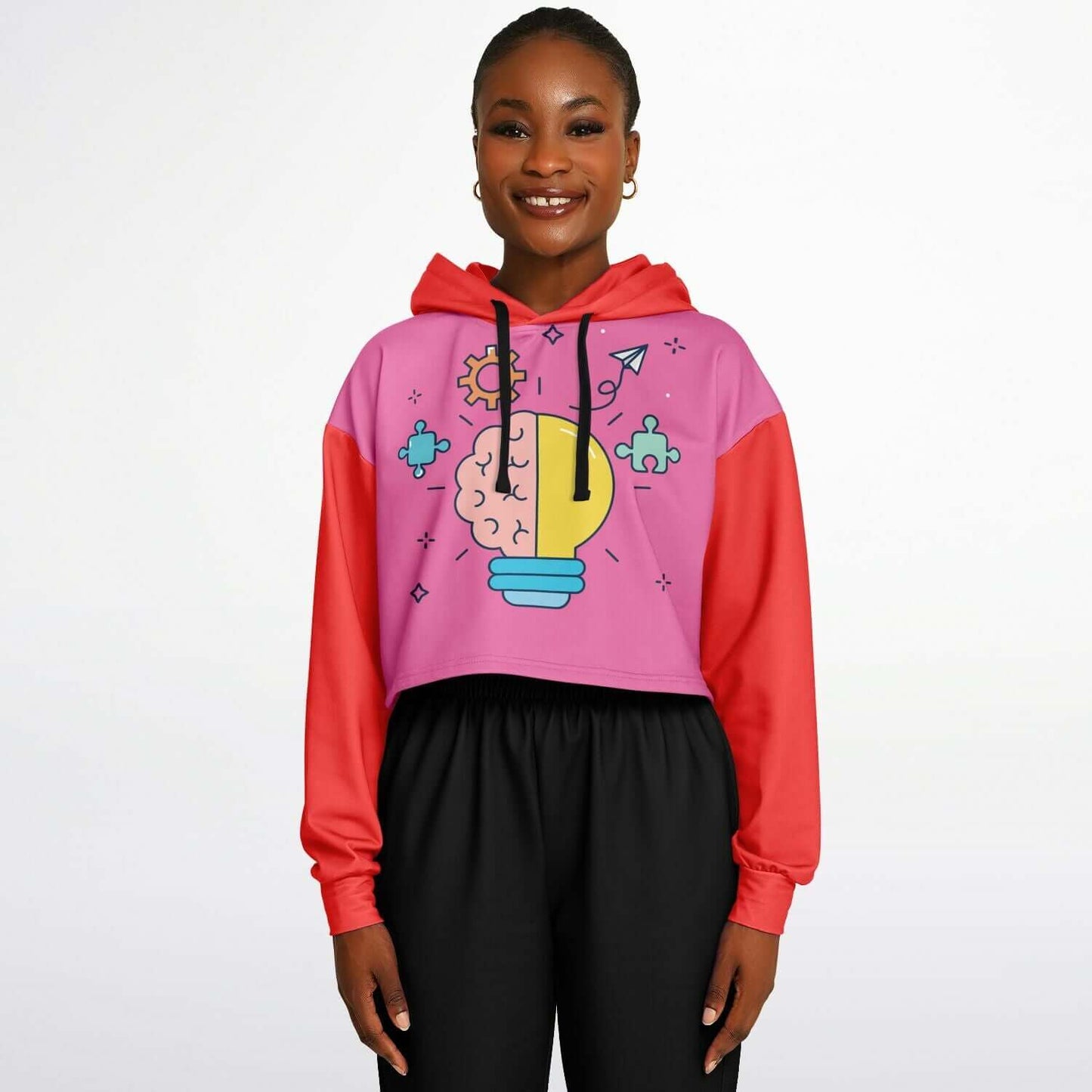 Red & Pink Brain Bulb Cropped Hoodie