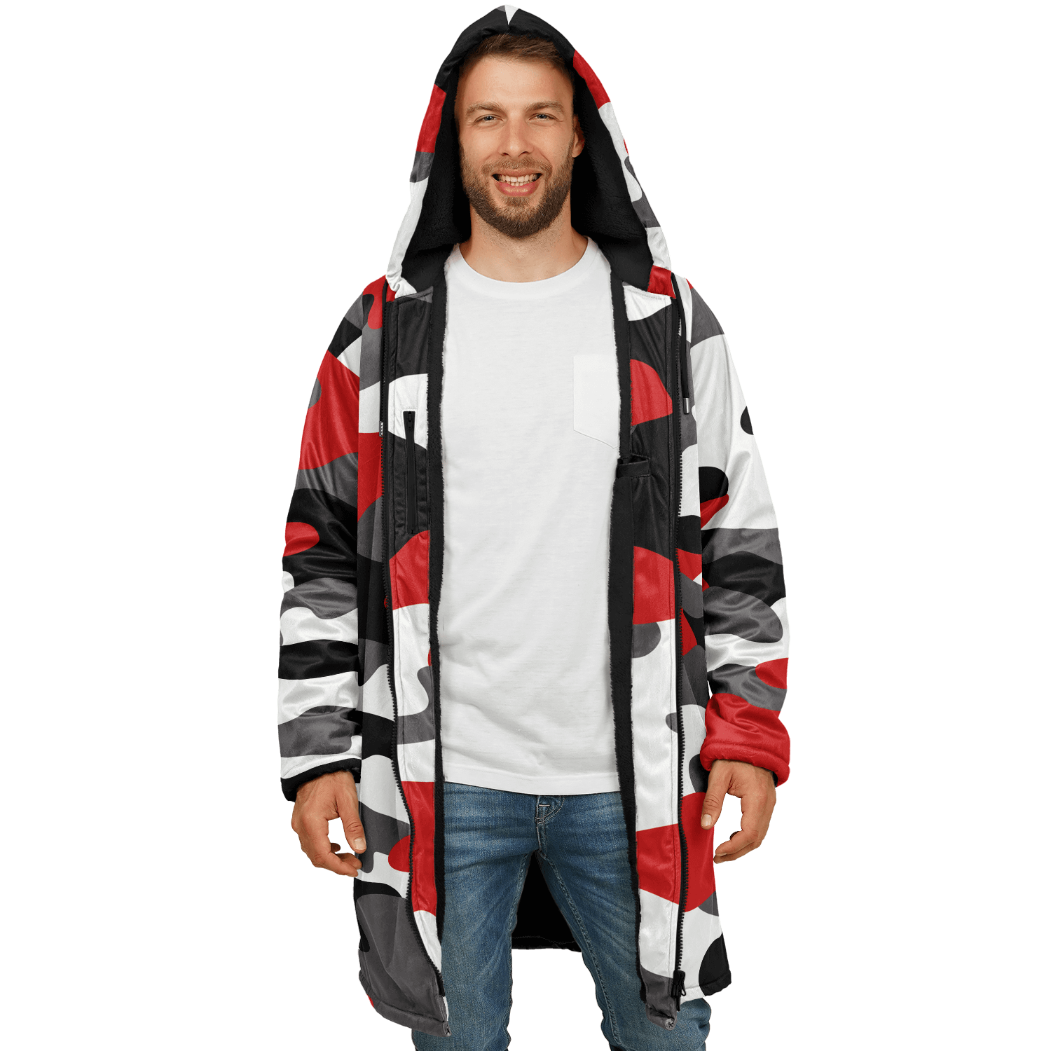 Red Black & White Camo Cloak With a Zipper