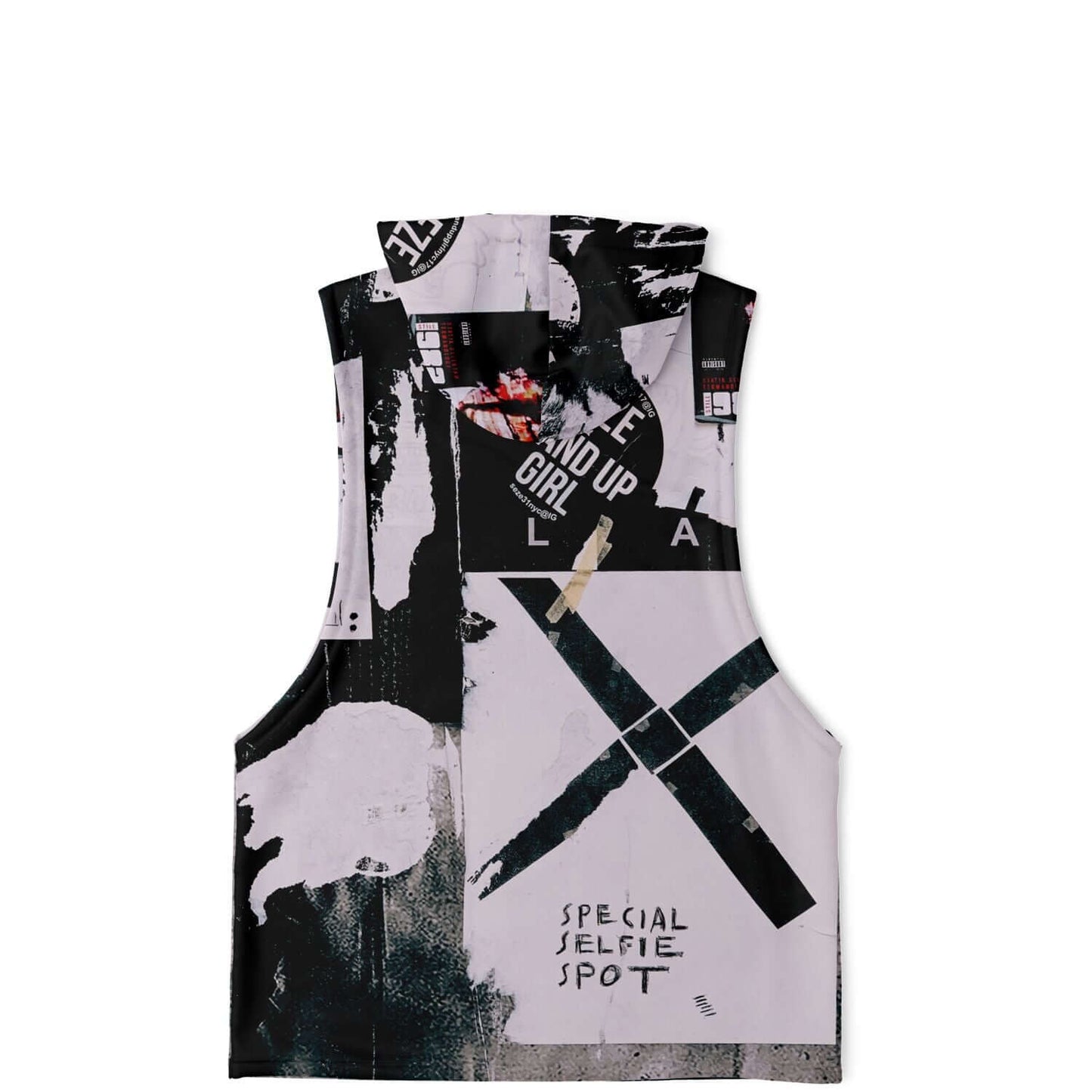 Sleeveless Hoodie For Men | Black & White Street Art