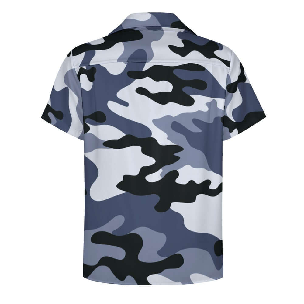 Dark Blue Camouflage Cuban Collar Shirt