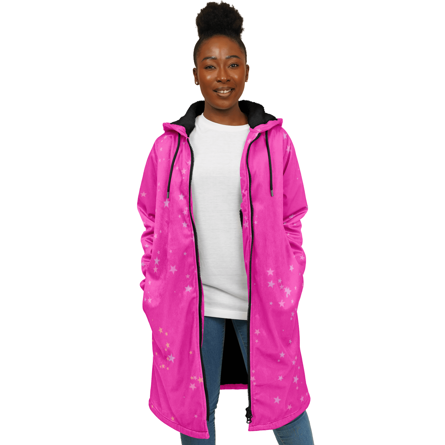 Funky Deep Pink Stars Zipper Cloak | Ribooa