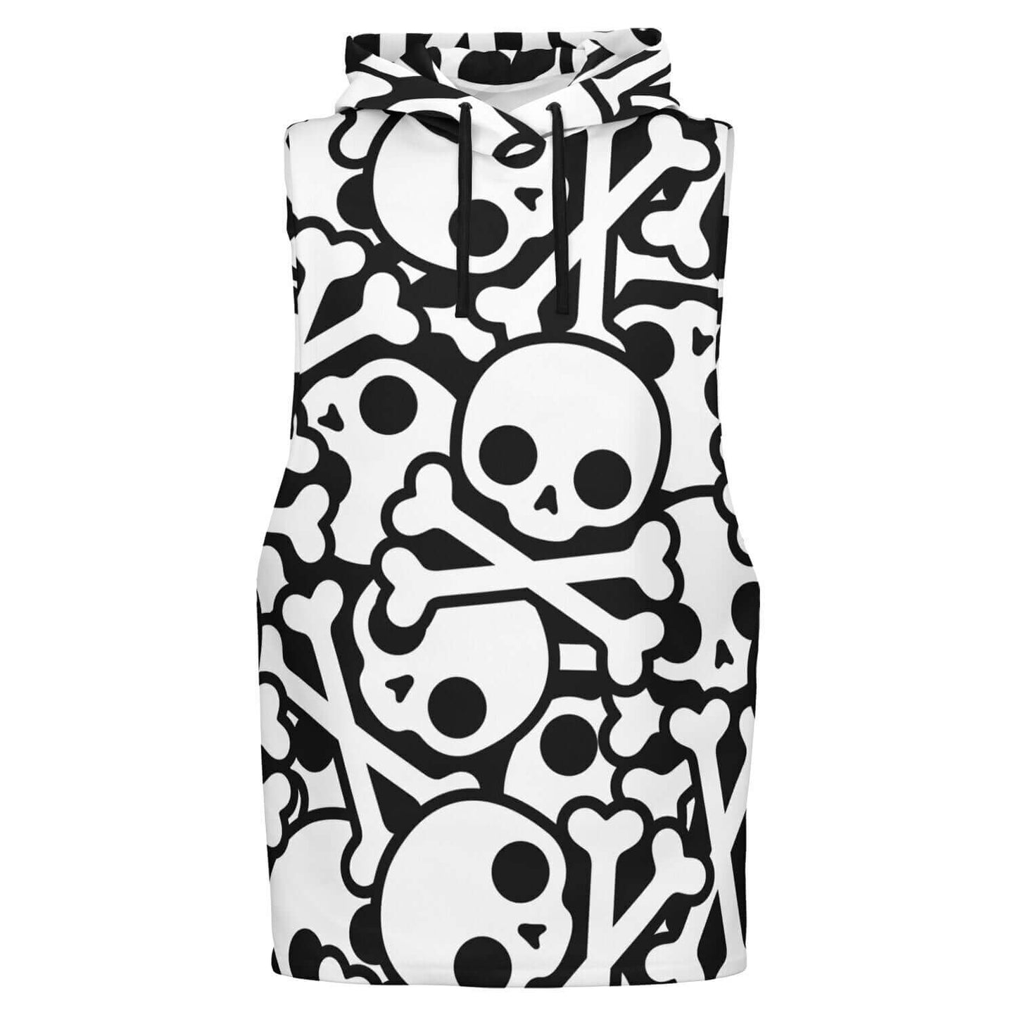 Sleeveless Hoodie For Men | Black & White Skulls