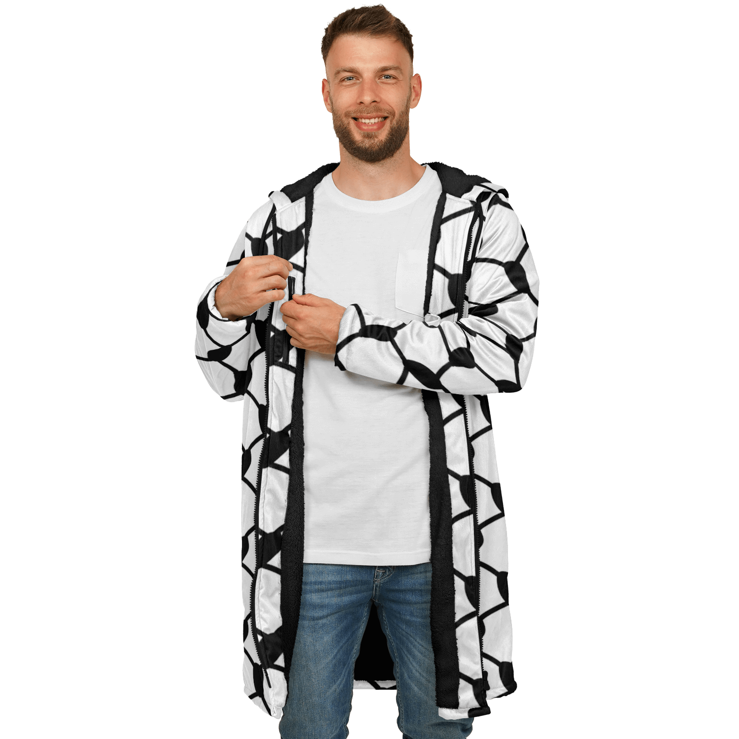 Keffiyeh Cloak With a Zipper | Black & White HD Print