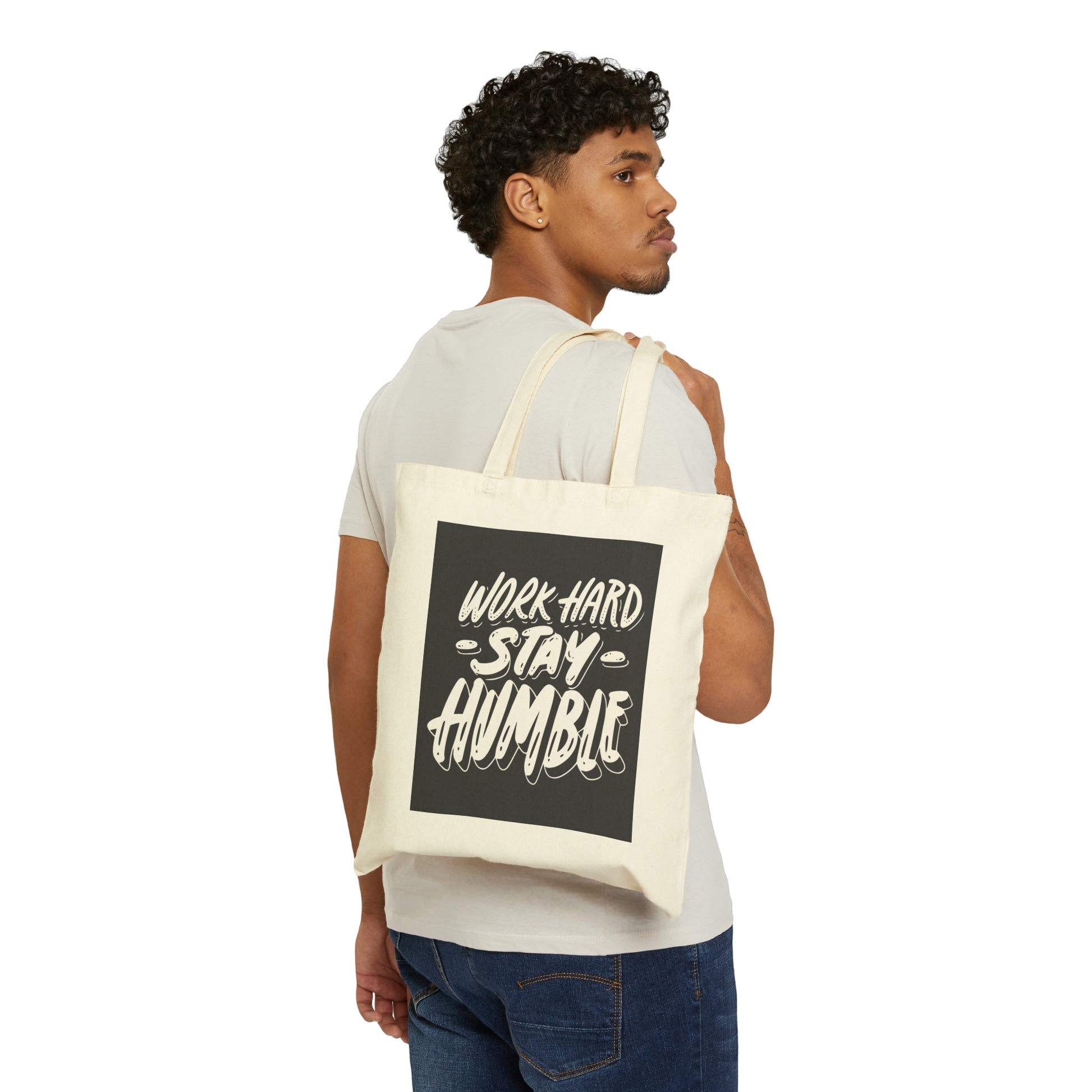 Cotton Canvas Tote Bag | Work Hard - Ribooa