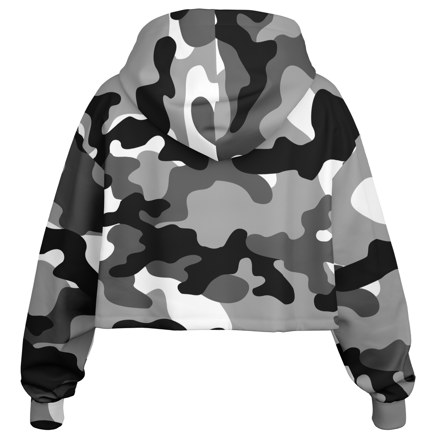 Gray Black & White Camo Cropped Hoodie For Women