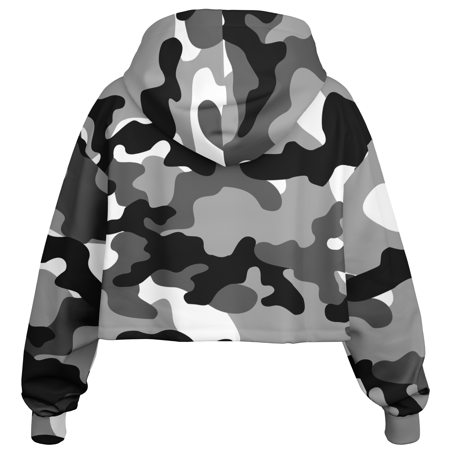 Gray Black & White Camo Cropped Hoodie For Women