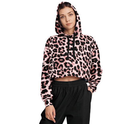 Leopard Cropped Hoodie | Black & Pippin Pattern