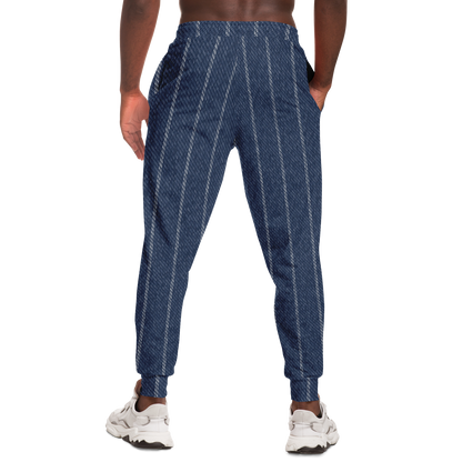 Denim Joggers | Indigo Blue | Pinstriped Fabric Texture