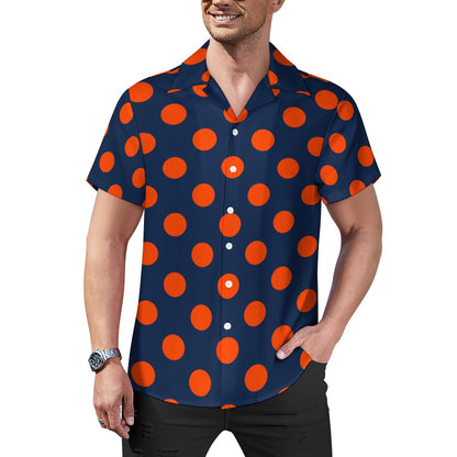 Dark Blue & Orange Polka Dots | Cuban Collar Shirt